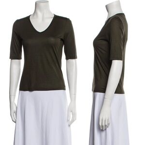 JIL SANDER | Vintage 2009 V-Neck Sheer Cotton Top in Olive Green | Size Large